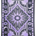 80" X 56" Purple Black And White Mandala Cotton Hanging Tapestry