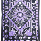 80" X 56" Purple Black And White Mandala Cotton Hanging Tapestry
