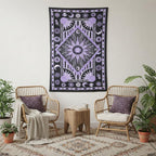 80" X 56" Purple Black And White Mandala Cotton Hanging Tapestry