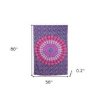 80" X 56" Purple Pink And White Mandala Cotton Hanging Tapestry
