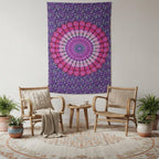 80" X 56" Purple Pink And White Mandala Cotton Hanging Tapestry