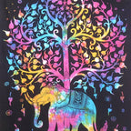 80" X 56" Black Pink And Yellow Elephant Mandala Cotton Hanging Tapestry
