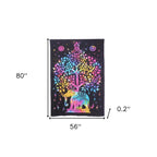 80" X 56" Black Pink And Yellow Elephant Mandala Cotton Hanging Tapestry
