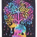 80" X 56" Black Pink And Yellow Elephant Mandala Cotton Hanging Tapestry