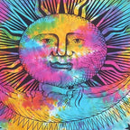 80" X 56" Blue Pink And Yellow Cotton Hanging Tapestry