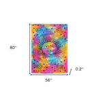 80" X 56" Blue Pink And Yellow Cotton Hanging Tapestry
