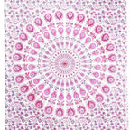 80" X 56" Pink And White Mandala Cotton Hanging Tapestry
