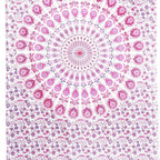 80" X 56" Pink And White Mandala Cotton Hanging Tapestry