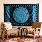 80" X 56" Black And Blue Cotton Hanging Tapestry