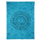 80" X 56" Turquoise And Black Mandala Cotton Hanging Tapestry