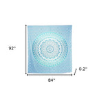 92" X 84" Sea Green And White Mandala Cotton Hanging Tapestry