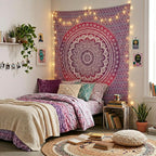 92" X 84" Pink And White Mandala Cotton Hanging Tapestry