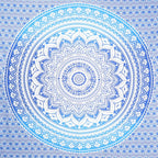 92" X 84" Blue And White Mandala Cotton Hanging Tapestry