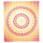 92" X 84" Mustard Red And White Mandala Cotton Hanging Tapestry