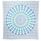 92" X 84" Blue Green And White Mandala Cotton Hanging Tapestry