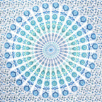 92" X 84" Blue Green And White Mandala Cotton Hanging Tapestry