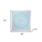 92" X 84" Blue Green And White Mandala Cotton Hanging Tapestry