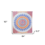 92" X 84" Orange Blue And Yellow Mandala Cotton Hanging Tapestry