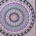 92" X 84" Purple Black And White Mandala Cotton Hanging Tapestry