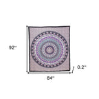 92" X 84" Purple Black And White Mandala Cotton Hanging Tapestry
