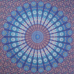 92" X 84" Navy Blue Ivory And Brown Mandala Cotton Hanging Tapestry