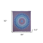 92" X 84" Navy Blue Ivory And Brown Mandala Cotton Hanging Tapestry