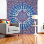92" X 84" Navy Blue Ivory And Brown Mandala Cotton Hanging Tapestry