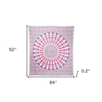92" X 84" Pink White And Red Mandala Cotton Hanging Tapestry