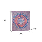 92" X 84" Orange Purple And Blue Mandala Cotton Hanging Tapestry