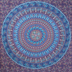 92" X 84" Sky Blue And Purple Mandala Cotton Hanging Tapestry