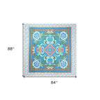 88" X 84" Brown Blue And White Floral Cotton Hanging Tapestry