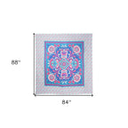 88" X 84" Blue Red And White Floral Cotton Hanging Tapestry