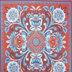 88" X 84" Red Blue And White Floral Cotton Hanging Tapestry