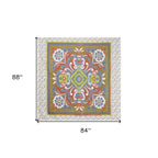 88" X 84" Green Red And White Floral Cotton Hanging Tapestry
