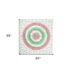 88" X 84" Green Red And White Floral Cotton Hanging Tapestry