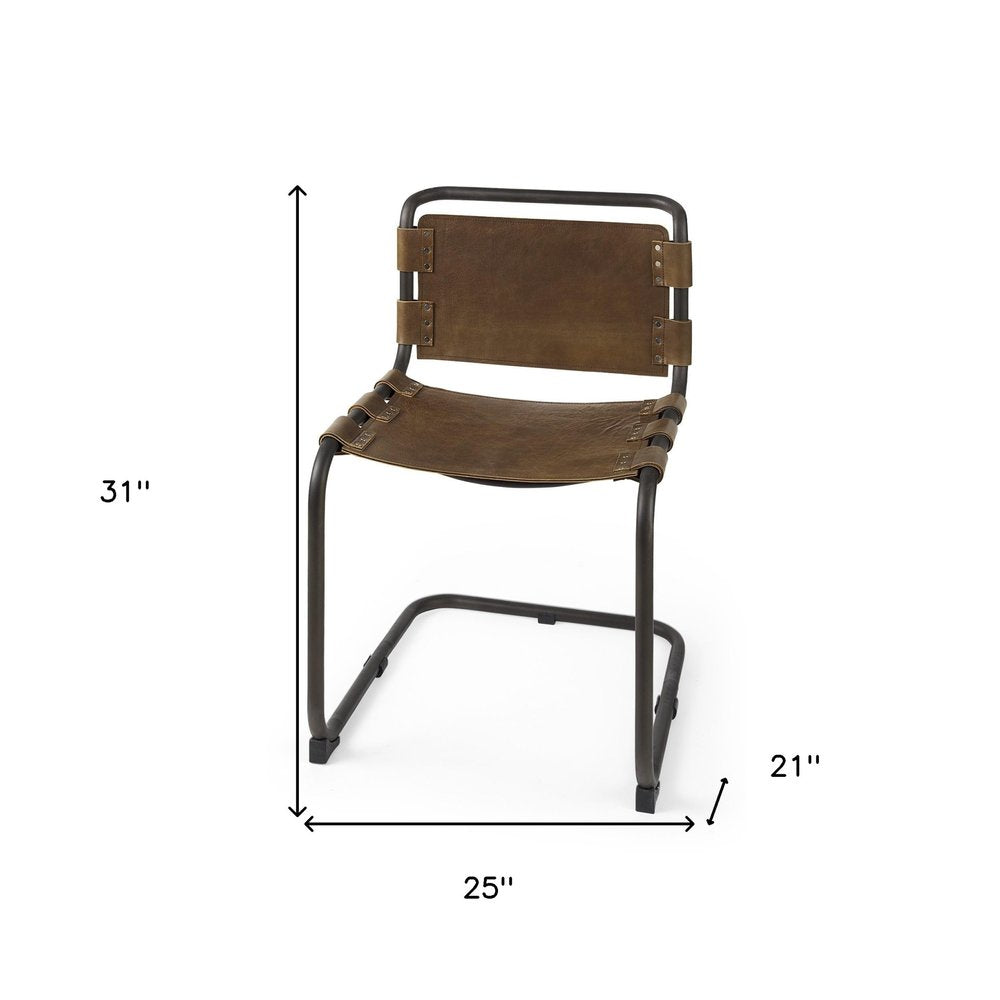 Black Leather Metal Open Back Dining Side Chair
