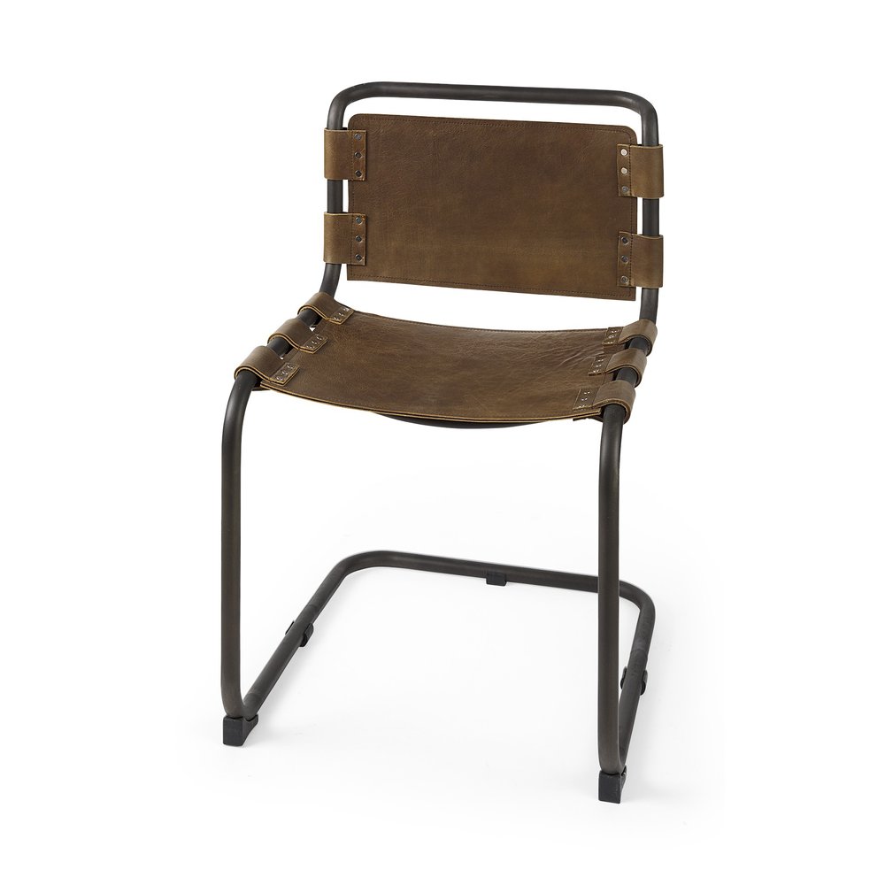 Black Leather Metal Open Back Dining Side Chair