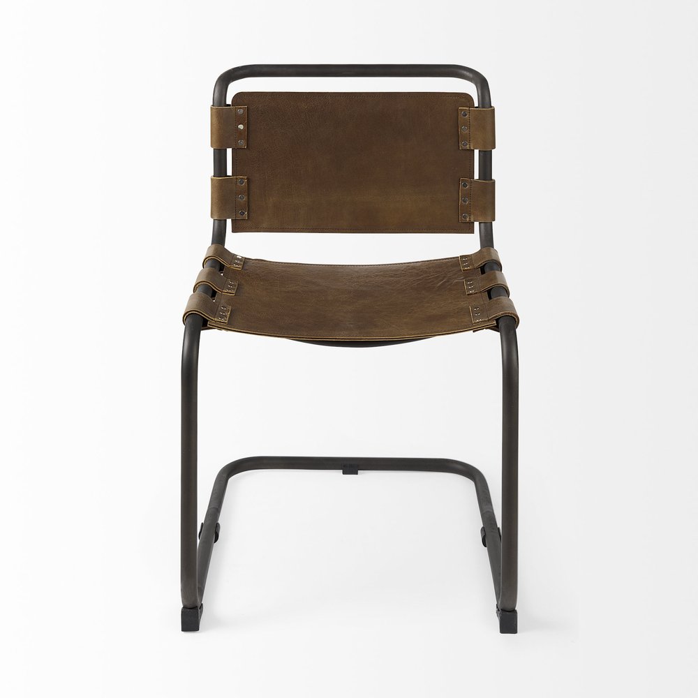 Black Leather Metal Open Back Dining Side Chair