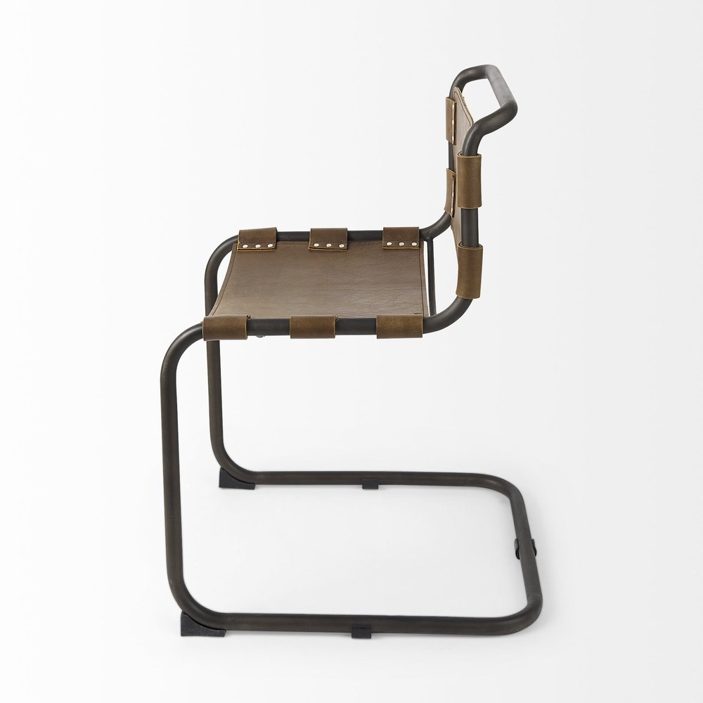 Black Leather Metal Open Back Dining Side Chair