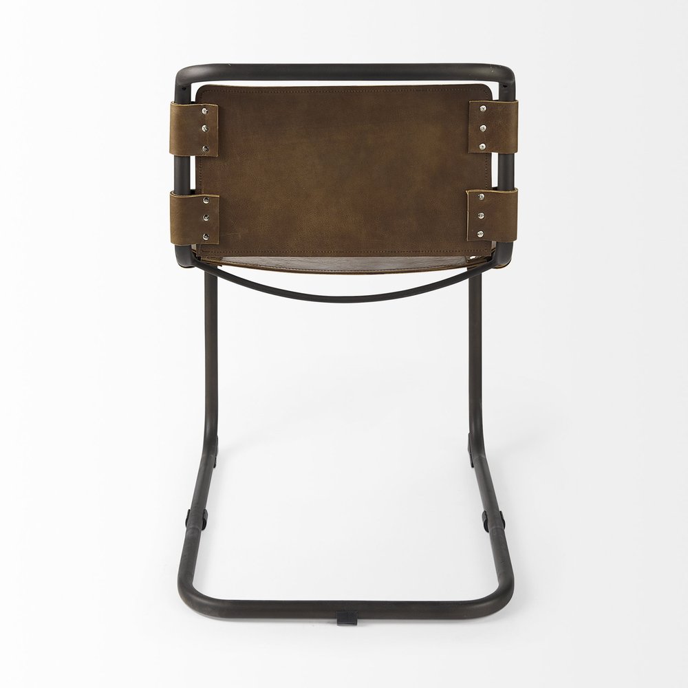 Black Leather Metal Open Back Dining Side Chair