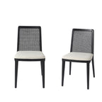 Set Of Two Cream And Brown Upholstered Fabric Cross Back Side Chairs