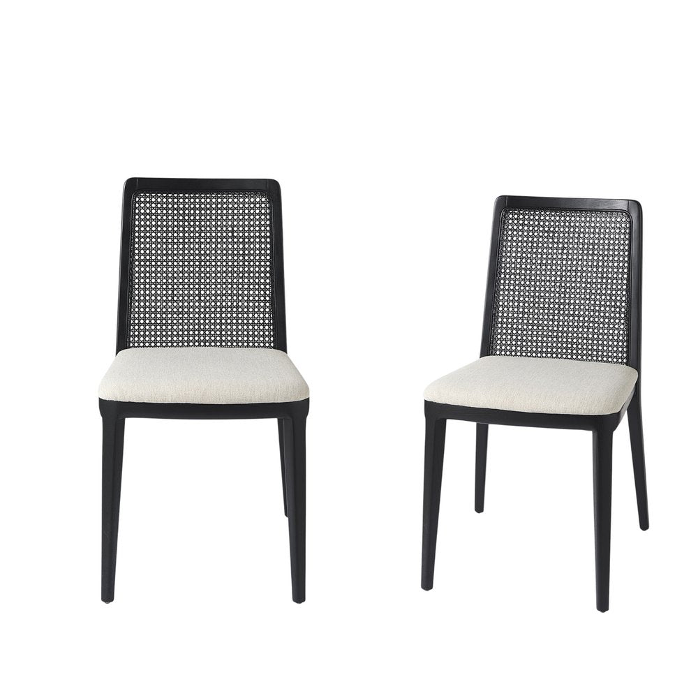 Set Of Two Cream And Brown Upholstered Fabric Cross Back Side Chairs
