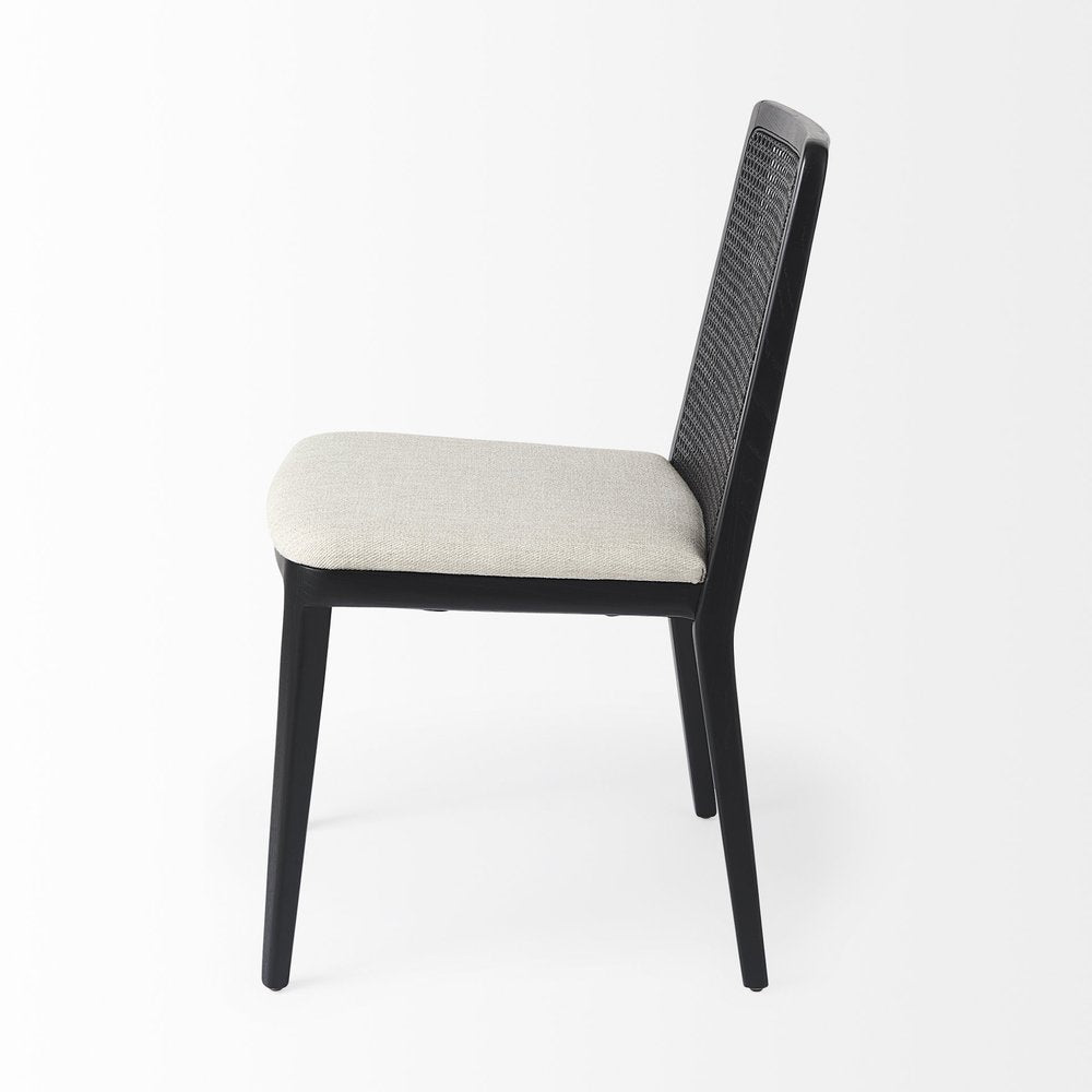 Set Of Two Cream And Brown Upholstered Fabric Cross Back Side Chairs