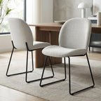 Set of Two White and Black Upholstered Fabric Dining Side Chairs