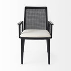 Cream And Black Upholstered Fabric Dining Arm Chair