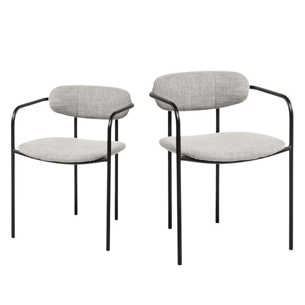 Set of Two Cream and Gold Fabric Open Back Dining Arm Chairs