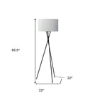 66" Black Tripod Floor Lamp With White Fabric Drum Shade