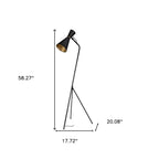 58" Black Metal Tripod Floor Lamp With Black And Gold Metal Cone Shade
