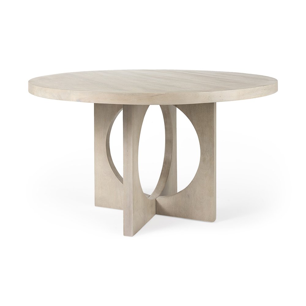 54" Black Rounded Solid Wood Pedestal Base Dining Table