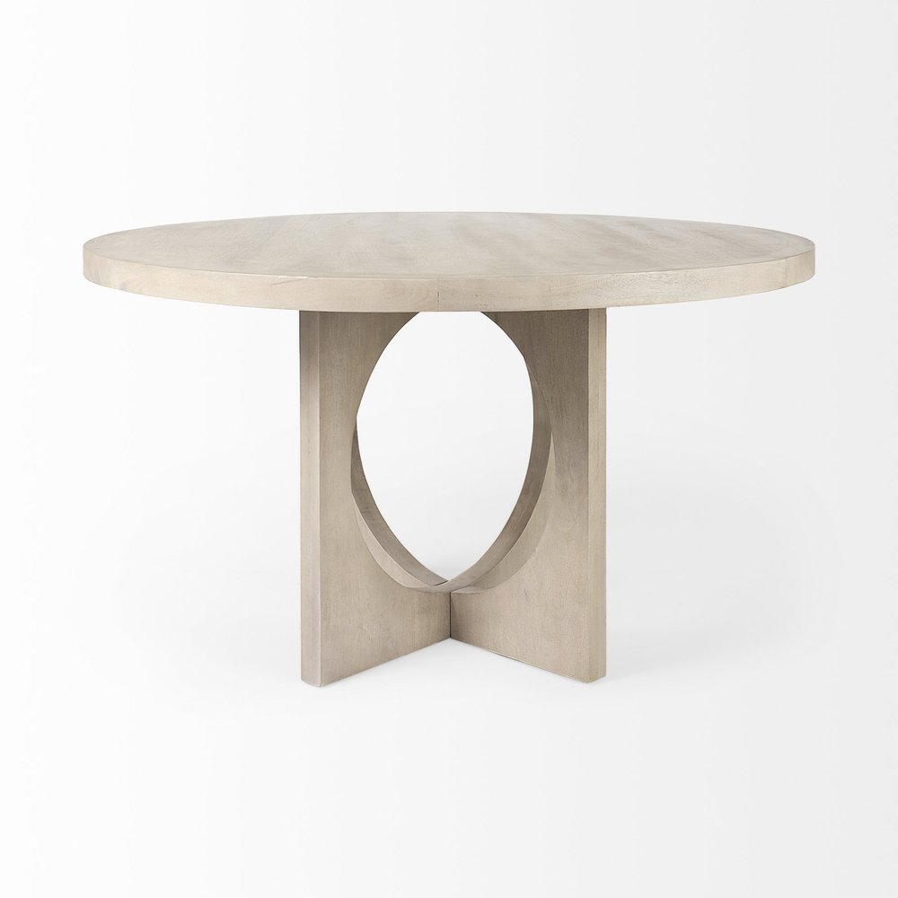 54" Black Rounded Solid Wood Pedestal Base Dining Table
